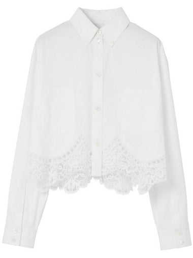 Women's Macrame Lace Hem Cropped Cotton Shirt Uptic White - BURBERRY - BALAAN 1