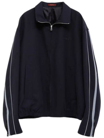 Embroidered wool twill zip up jacket dark blue - GUCCI - BALAAN 1