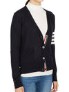 Sustainable Fine Merino Wool 4-Bar Relaxed Fit V-Neck Cardigan Navy - THOM BROWNE - BALAAN 5