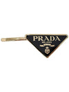 Triangle Logo Metal Hair Clip Black Gold 1IF051 2BA6 F0632 - PRADA - BALAAN 4