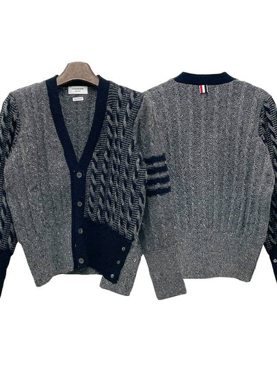 Funmix Donnyroll Cable 4 Bar V-Neck Cardigan Medium Grey - THOM BROWNE - BALAAN 2