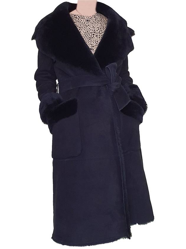 Shearling sheepskin mutton belt fur collar black long tax coat - ARMANI COLLEZIONI - BALAAN 1