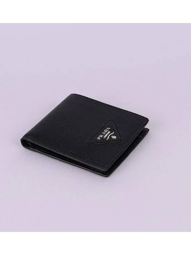 Triangle Logo Leather Half Wallet Black - PRADA - BALAAN 4