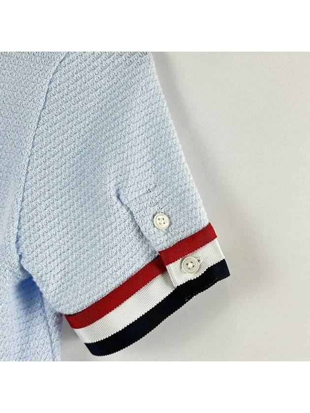 Women's RWB Striped Short Sleeve Cardigan Light Blue - THOM BROWNE - BALAAN 5