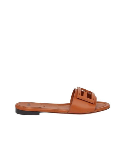 Baguette FF Logo Leather Slippers Brown - FENDI - BALAAN 2