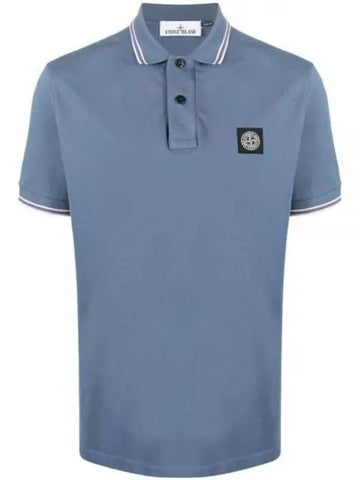 Men's Logo Patch Lining Short Sleeve Polo Shirt Avio Blue - STONE ISLAND - BALAAN 1