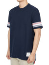 Textured Cotton Stripe Short Sleeve T-Shirt Navy - THOM BROWNE - BALAAN 5