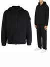 Ghost Piece Cotton Wool Fleece Zip Up Hoodie Navy - STONE ISLAND - BALAAN 2