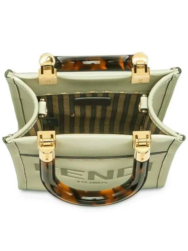 Sunshine Shopper Small Leather Tote Bag Light Green - FENDI - BALAAN 4