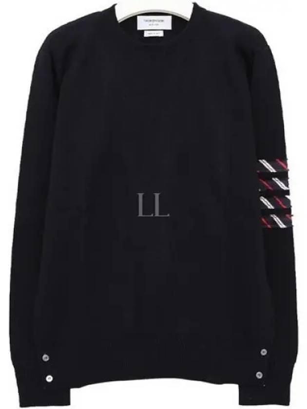 Diagonal Silk Stripe Crew Neck Knit Top Navy - THOM BROWNE - BALAAN 2