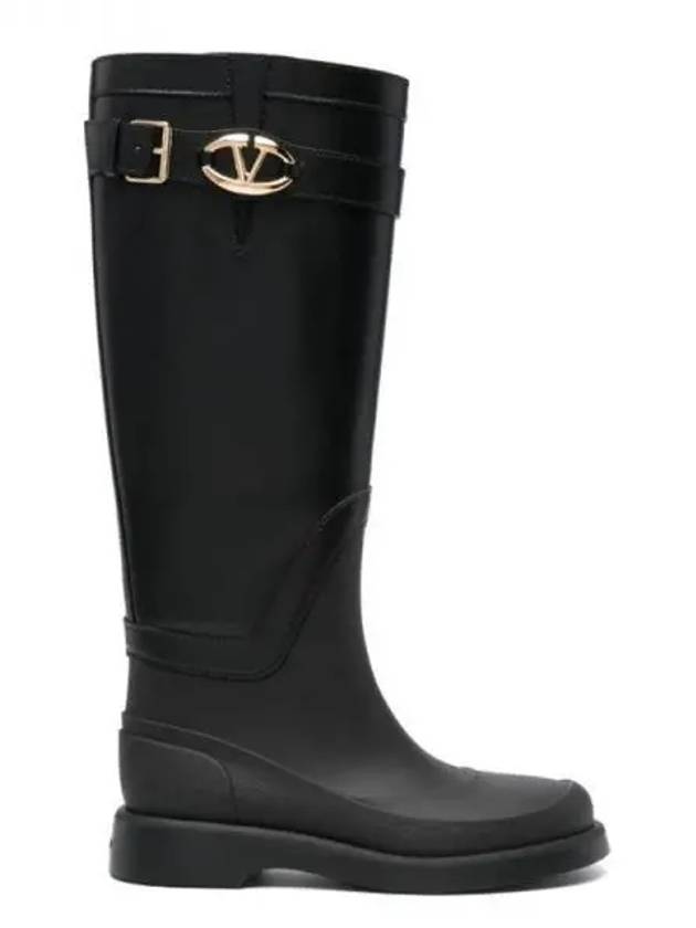 V logo leather rubber high boots - VALENTINO - BALAAN 1