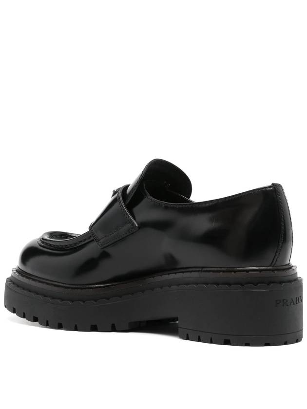 Triangle Logo Leather Loafers Black - PRADA - BALAAN 4