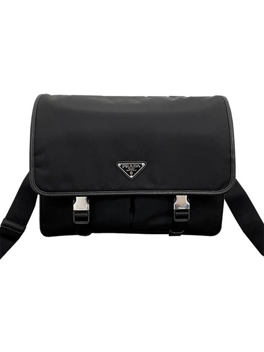 Triangle Logo Re-Nylon Saffiano Leather Messenger Bag Black - PRADA - BALAAN 2