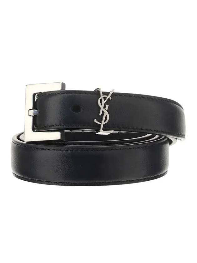 Women's Monogram Square Grain Leather Belt Black - SAINT LAURENT - BALAAN 1