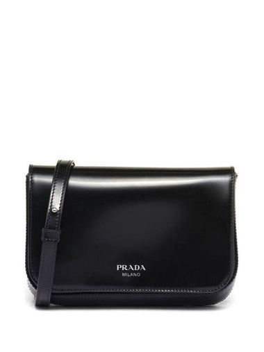 Brushed Leather Shoulder Bag Black - PRADA - BALAAN 1