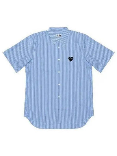 Black Heart Wappen Striped Short Sleeve Shirt Blue - COMME DES GARCONS - BALAAN 2