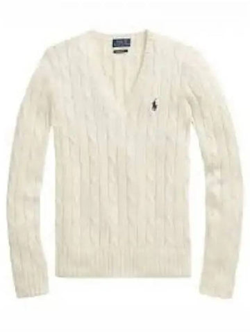 W cable knit V neck sweater cream - POLO RALPH LAUREN - BALAAN 1
