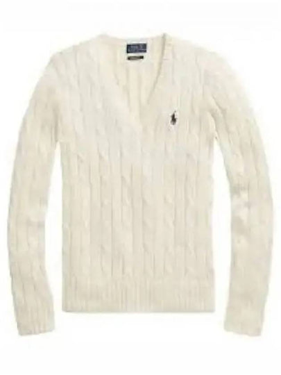 V-neck Embroidered Pony Cable Knit Top Cream - POLO RALPH LAUREN - BALAAN 2