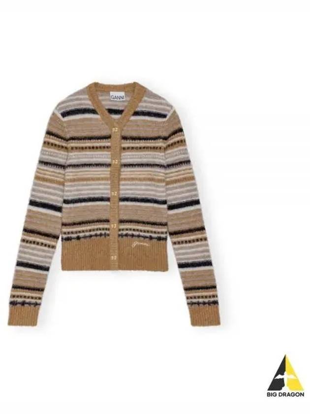 Striped Soft Wool Knit Cardigan Brown - GANNI - BALAAN 2