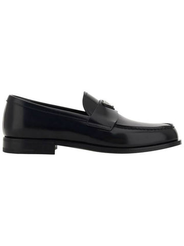 Brushed Leather Loafers Black - PRADA - BALAAN.