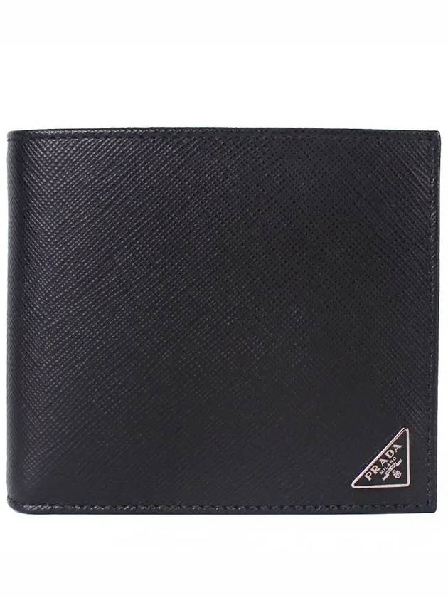 Triangle Logo Saffiano Half Wallet Black - PRADA - BALAAN 2