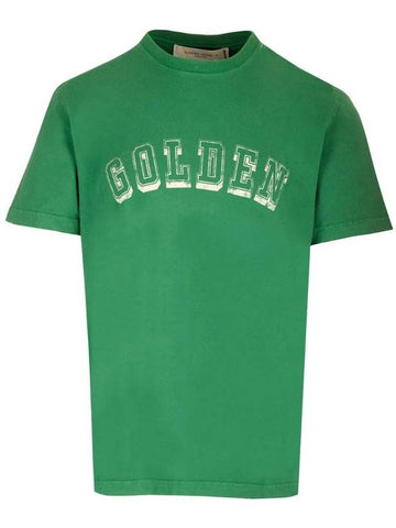 Logo Lettering Print Cotton Short Sleeve Green - GOLDEN GOOSE - BALAAN 1