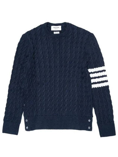 Men s 4 Bar Crew Neck Pullover Knit MKA402A 415 Navy 271150 1147508 - THOM BROWNE - BALAAN 1