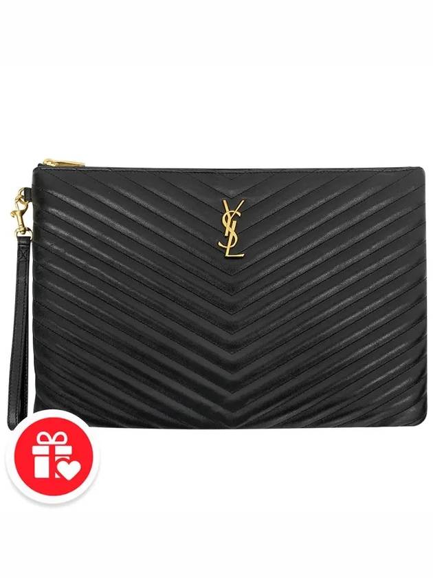 Gold Monogram Document Holder In Matelasse Leather Black - SAINT LAURENT - BALAAN 8