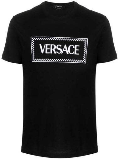 Logo Print Short Sleeve T-Shirt Black - VERSACE - BALAAN 1