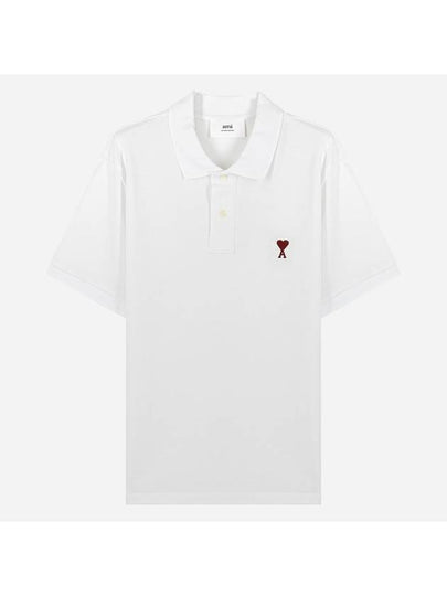 Heart Logo Polo Shirt White - AMI - BALAAN 2