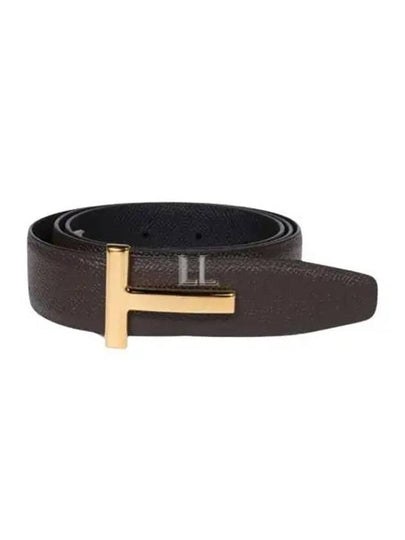 T Logo Reversible Leather Belt Chocolate - TOM FORD - BALAAN 2