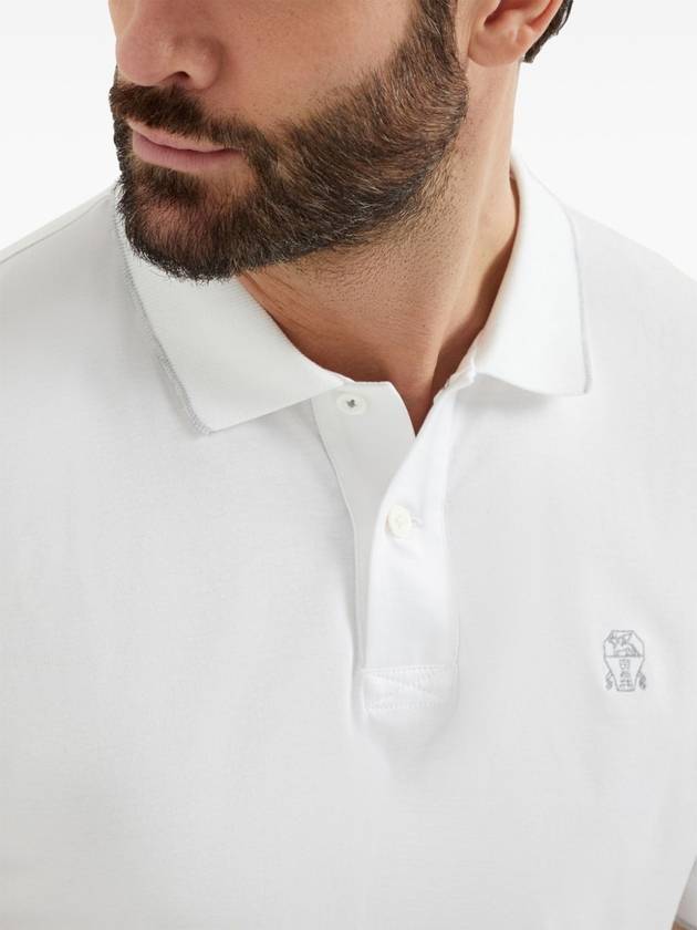 Embroidered Logo Cotton Short Sleeve Polo Shirt White - BRUNELLO CUCINELLI - BALAAN 7