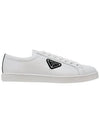 Brushed Leather Low Top Sneakers White Black - PRADA - BALAAN 3