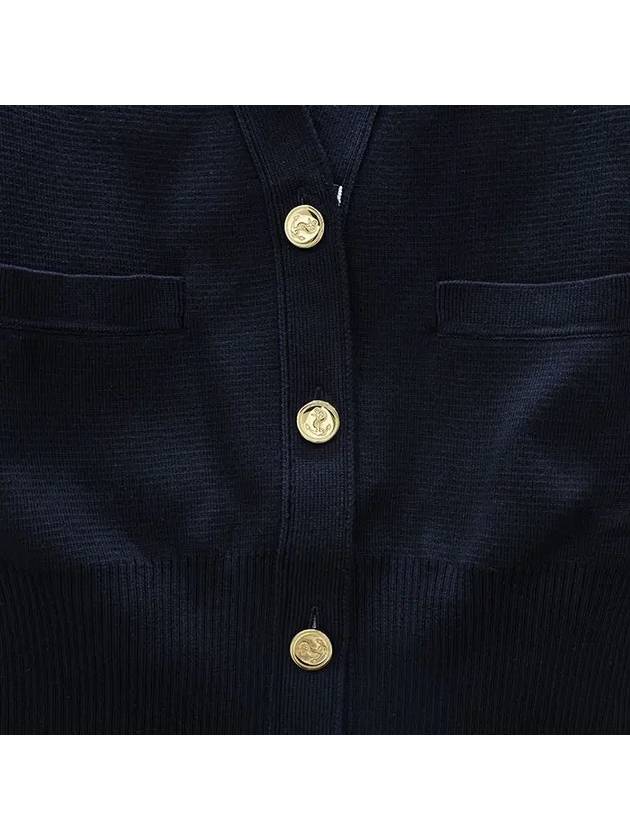 Cotton 4-Bar Milano Classic V-Neck Cardigan Navy - THOM BROWNE - BALAAN 5