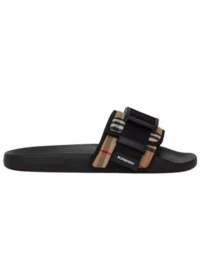 Buckle Strap Vintage Check Cotton Slippers Archive Beige Black - BURBERRY - BALAAN 2