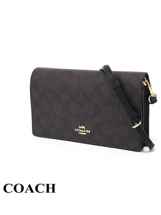 Anna Foldover Signature Canvas Clutch Cross Bag Brown - COACH - BALAAN 3