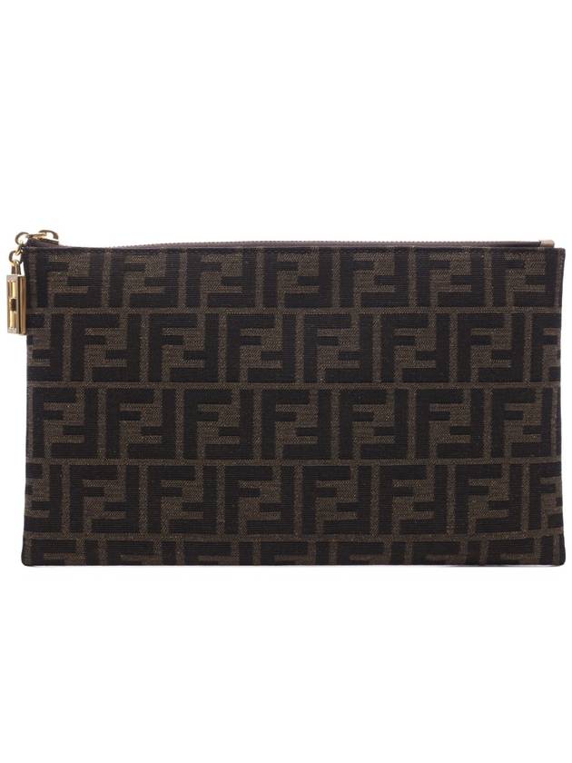 Flat Baguette Medium FF Jacquard Fabric Pouch Bag Brown - FENDI - BALAAN 3