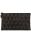 Flat Baguette Medium FF Jacquard Fabric Pouch Bag Brown - FENDI - BALAAN 2