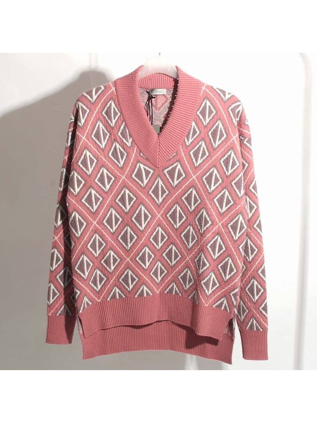 CD Diamond Motif Pattern Wool Knit Top Pink - DIOR - BALAAN 2