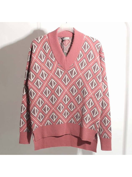 CD diamond motif pattern wool sweater knit top pink - DIOR - BALAAN.