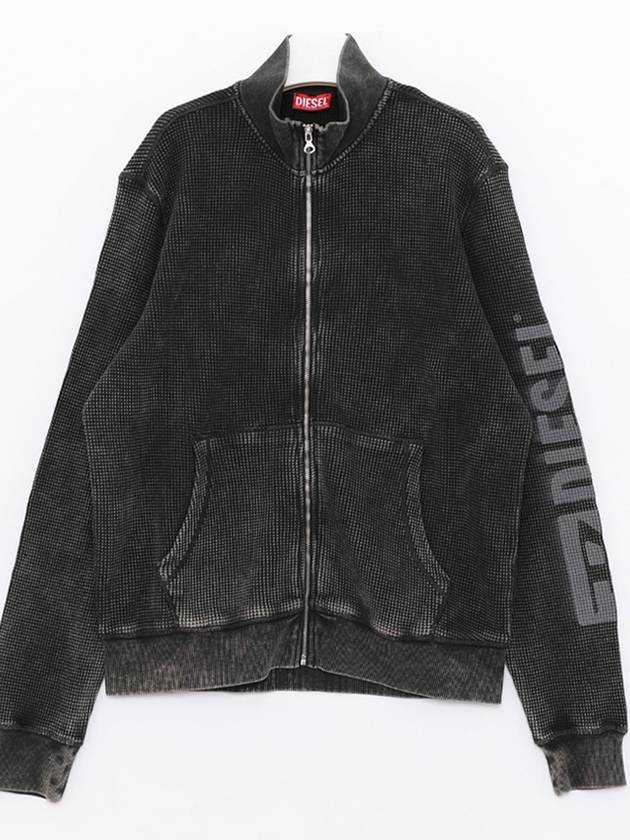 Macro Waffle Jersey Zip Up Jacket Black - DIESEL - BALAAN 4