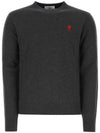 Men's Mini Heart Logo Merino Wool Knit Top Grey - AMI - BALAAN 2