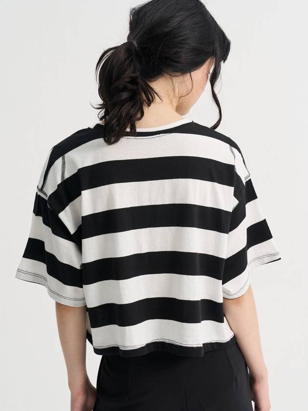 Stripe Crop Loosefit Half Sleeve T Shirt White - SORRY TOO MUCH LOVE - BALAAN 4