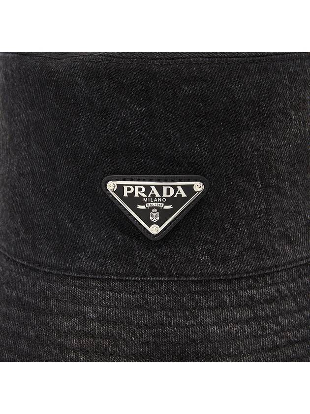 Triangle Logo Denim Bucket Hat Black - PRADA - BALAAN 7