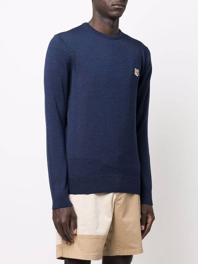 Fox head Patch Regular Round Neck Pullover Knit Top Navy Melange - MAISON KITSUNE - BALAAN 5