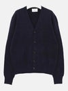 Heart Logo V Neck Cashmere Cardigan Navy - AMI - BALAAN 4