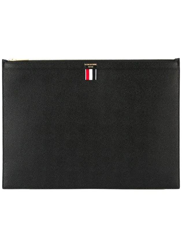 Pebble Grain Leather Large Zipper Laptop Holder Black - THOM BROWNE - BALAAN 2