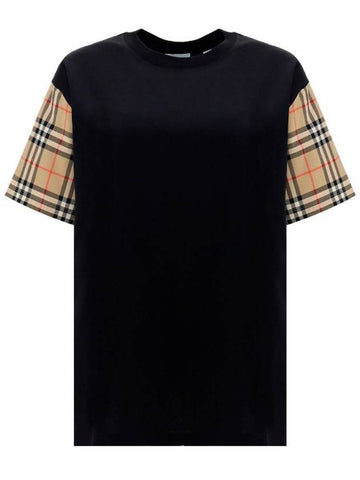 Vintage Check Sleeve Cotton Oversized T-shirt Black - BURBERRY - BALAAN 1