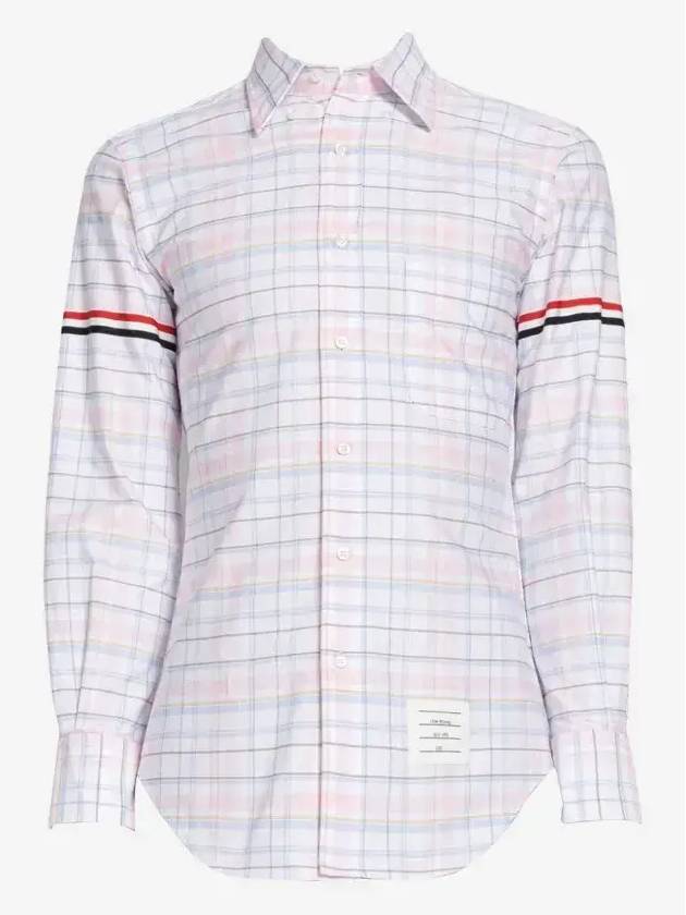 Men's Plaid Three Stripes Armband Oxford Long Sleeve Shirt Light Pink - THOM BROWNE - BALAAN 2