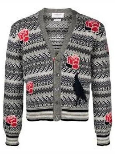 V Neck Rose Raven Wool Mohair Cardigan - THOM BROWNE - BALAAN 2